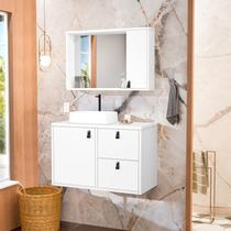 Conjunto Gabinete para Banheiro com Cuba Sobrepor e Espelheira Toro 80 cm Branco Conjunto Gabinete para Banheiro com Cuba Sobrepor e Espelheira Toro 80 cm Branco