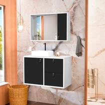 Conjunto Gabinete para Banheiro com Cuba Sobrepor e Espelheira Toro 80 cm Branco/Preto Conjunto Gabinete para Banheiro com Cuba Sobrepor e Espelheira Toro 80 cm Branco/Preto