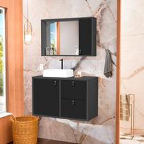 Conjunto Gabinete para Banheiro com Cuba Sobrepor e Espelheira Toro 80 Cm