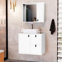 Conjunto Gabinete para Banheiro com Cuba Sobrepor, Tampo de Vidro e Espelheira Toro 60 Cm