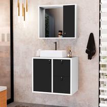 Conjunto Gabinete para Banheiro com Cuba Sobrepor, Tampo de Vidro e Espelheira Toro 60 Cm