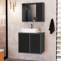 Conjunto Gabinete para Banheiro com Cuba Sobrepor, Tampo de Vidro e Espelheira Toro 60 Cm