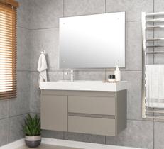 Conjunto Gabinete para Banheiro com Espelheira Califórnia 80 Cimento/Cimento Conjunto Gabinete para Banheiro com Espelheira Califórnia 80 Cimento/Cimento