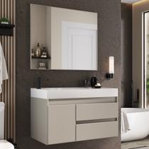 Conjunto Gabinete para Banheiro com Espelheira Califórnia 80 Cinza/Cimento Conjunto Gabinete para Banheiro com Espelheira Califórnia 80 Cinza/Cimento
