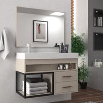 Conjunto Gabinete para Banheiro com Espelheira New 80 Bege/Nude Conjunto Gabinete para Banheiro com Espelheira New 80 Bege/Nude