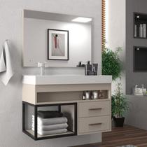 Conjunto Gabinete para Banheiro com Espelheira New 80 Bege/Nude