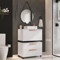 Conjunto Gabinete para Banheiro com Rodizio, com Cuba de Sobrepor e Espelho Kyoto 60cm Branco Conjunto Gabinete para Banheiro com Rodizio, com Cuba de Sobrepor e Espelho Kyoto 60cm Branco