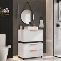 Conjunto Gabinete para Banheiro com Rodizio, com Cuba de sobrepor e Espelho Kyoto 60cm