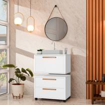Conjunto Gabinete para Banheiro com Rodizio, Tampo de Vidro, Cuba de Sobrepor e Espelho Kyoto 60 Cm