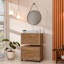 Conjunto Gabinete para Banheiro com Rodizio, Tampo de Vidro, Cuba de Sobrepor e Espelho Kyoto 60 Cm Conjunto Gabinete para Banheiro com Rodizio, Tampo de Vidro, Cuba de Sobrepor e Espelho Kyoto 60 Cm