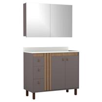 Conjunto Gabinete Para Banheiro com Tampo de Pedra Samir 100cm