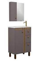 Conjunto Gabinete Para Banheiro com Tampo de Pedra Samir 60cm