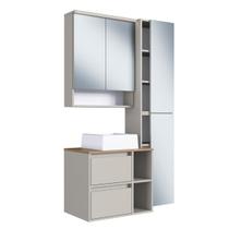 Conjunto Gabinete para Banheiro Suspenso 96cm com 4 Peças Iluminação em Led e Cuba Branca na Cor Arenas Conjunto Gabinete para Banheiro Suspenso 96cm com 4 Peças Iluminação em Led e Cuba Branca na Cor Arenas