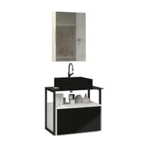 Conjunto Gabinete Urbe 60cm Branco Preto Tampo Preto Cuba Preto Conjunto Gabinete Urbe 60cm Branco Preto Tampo Preto Cuba Preto