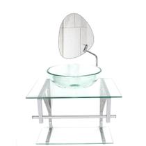 Conjunto Gabinete Vidro Banheiro 60cm Com Espelho Orgânico Moderno