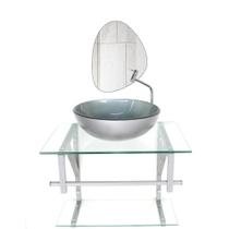 Conjunto Gabinete Vidro Banheiro 60cm Com Espelho Orgânico Moderno - Cubas e Gabinetes
