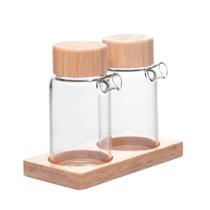 Conjunto Galheteiro 2 Garrafas Azeite Vinagre Tampa e Suporte de Bambu 170ml Wolff