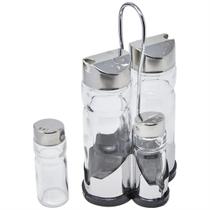 Conjunto galheteiro 4 peças com suporte aço inox euro home Conjunto galheteiro 4 peças com suporte aço inox euro home