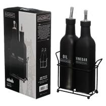 Conjunto Galheteiro De Vidro 300ml 2 Peças Preto C/ Dosador