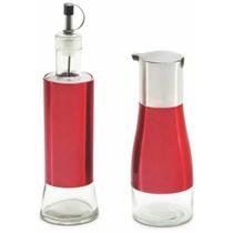 Conjunto Galheteiro De Vidro E Aço Inox 2 Peças Vermelho