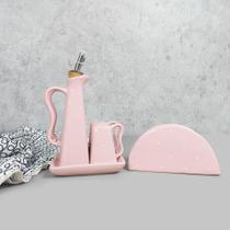 Conjunto Galheteiro E Guardanapo De Mesa Rosa