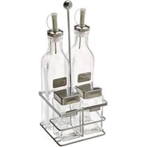 Conjunto Galheteiro Label com Suporte 4 Peças Euroinox Conjunto Galheteiro Label com Suporte 4 Peças Euroinox