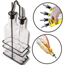 Conjunto Galheteiro Metal E Vidro Porta Azeite 2 Peças Suporte Azeite e Vinagre