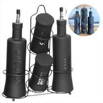 Conjunto Galheteiro Nero Com Suporte Saleiro e Pimenteiro - 5 Peças
