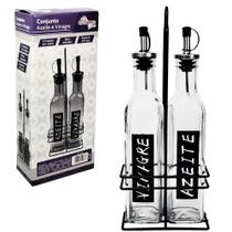 Conjunto Galheteiro para Azeite e Vinagre 2 Garrafas com Suporte 270ml Em Casa Tem