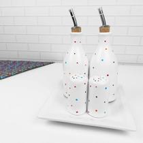 Conjunto Galheteiro Porcelana Bandeja Quadrada Branco Poá