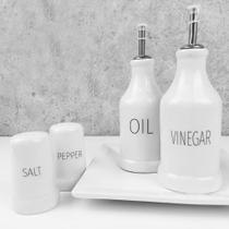 Conjunto Galheteiro Porcelana Bandeja Quadrada Decorado Words