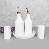 Conjunto Galheteiro Porcelana Bandeja Redonda Branco
