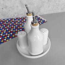 Conjunto Galheteiro Porcelana Bandeja Redonda Branco