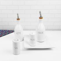 Conjunto Galheteiro Porcelana Decorado Azeite e Vinagre
