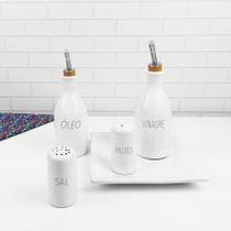 Conjunto Galheteiro Porcelana Decorado Óleo e Vinagre