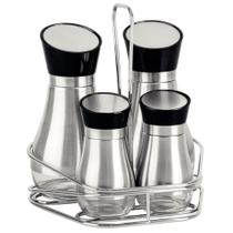 Conjunto Galheteiro Tramontina Em Vidro e Aço Inox Com Suporte Em Aço Com 4 Dispensers 61119200 Conjunto Galheteiro Tramontina Em Vidro e Aço Inox Com Suporte Em Aço Com 4 Dispensers 61119200