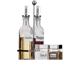 Conjunto Galheteirolabelo com Suporte 4 Peças Euro Incolor / Inox