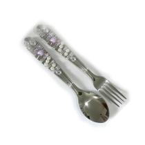 Conjunto Garfo e Colher Infantil Cabo Bordado Bala Lilás