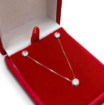 Conjunto Gargantilha 45cm e Brinco de Ouro 18k Corrente Cordão Veneziana Com Pingente Ponto De Luz Zircônia Conjunto Gargantilha 45cm e Brinco de Ouro 18k Corrente Cordão Veneziana Com Pingente Ponto De Luz Zircônia