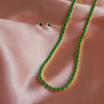 Conjunto Gargantilha e Brinco Pedra Verde Esmeralda - Semijoias Conjunto Gargantilha e Brinco Pedra Verde Esmeralda - Semijoias