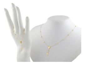 Conjunto Gargantilha Pulseira Terço 60 Cm 3 Mm Ouro 18k 750 Amarelo