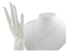 Conjunto Gargantilha Pulseira Terço 60 Cm 3 Mm Ouro 18k 750