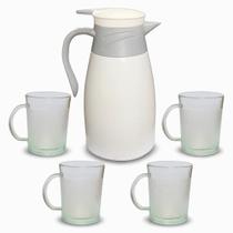 Conjunto Garrafa Térmica 1 Litro 4 Canecas Vidro 220ml Chá Café