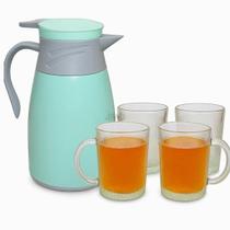 Conjunto Garrafa Térmica 1 Litro 4 Canecas Vidro 220ml Chá Café