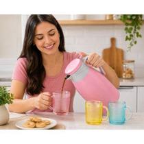 Conjunto Garrafa Termica 1litro + Canecas 190 ml Vidro Rosa Bebidas Quentes Design Sofisticado