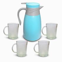 Conjunto Garrafa Térmica Café 4 Canecas Copos Vidros 220ml 1L