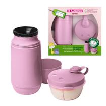 Conjunto Garrafa Termica Infantil 250mL e Pote para Leite em Po 280mL Sanremo SR1001-62 Rosa