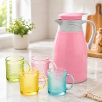 Conjunto Garrafa Térmica Resistente 1L Rosa e 4 Canecas Vidro para Café e Chá Conjunto Garrafa Térmica Resistente 1L Rosa e 4 Canecas Vidro para Café e Chá