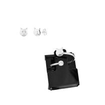 Conjunto Gatinho Anel Falange e Brinco - Banho Prata