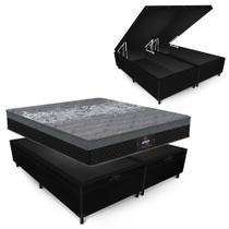 Conjunto Gazin New York Preto Box Baú Max Ultra Suede Preto King Size 193x203x68cm Conjunto Gazin New York Preto Box Baú Max Ultra Suede Preto King Size 193x203x68cm